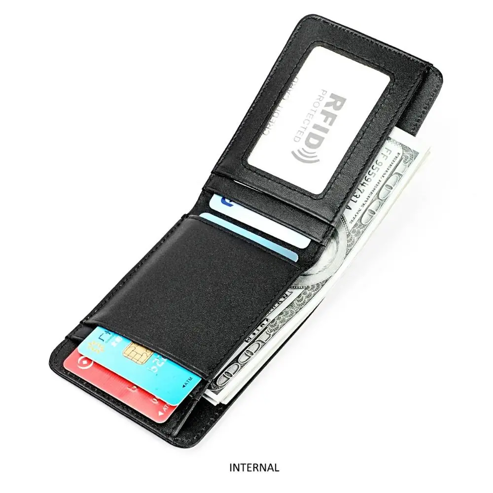 6 Card Slots Men's Leather Slim Wallet ID Window Minimalist Money Clip for Men Cowhide Leather Low Profile