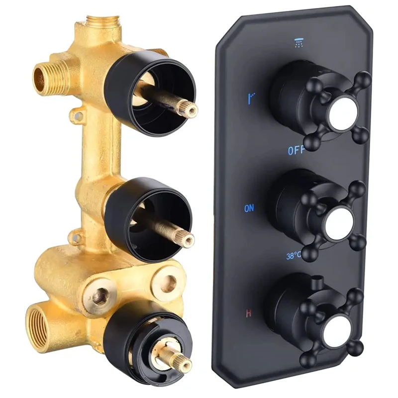 

Matte Black Antique Solid Brass Thermostatic 3 Way Shower Diverter Mixing Valve Upc Shower Mixer Valve