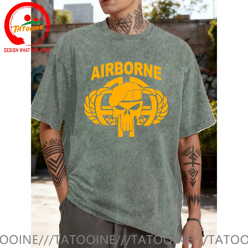 

Винтажная хлопковая футболка в стиле ретро, армия США, череп, воздушно-десантная футболка для мужчин, модная модная повседневная одежда, футболка, уличная рубашка