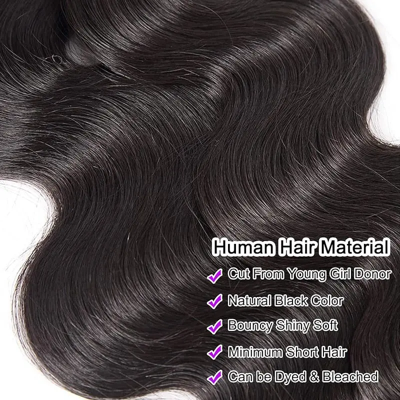 Onda Profunda Pacotes de Cabelo Humano com Frontal, 13x4 Lace Frontal, 3 Pacotes, 100% Cabelo Humano Brasileiro, # 1B