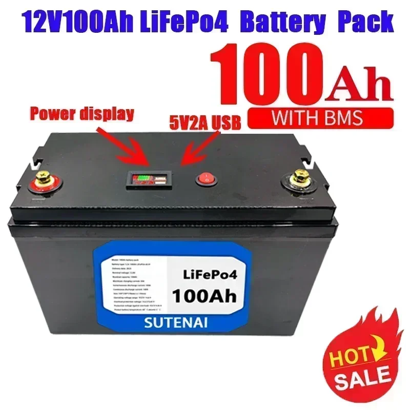 Batterie au lithium fer Phxing ate veFePO4, BMS intégré, système d'alimentation solaire, moteur de pêche à la traîne, 12V, 100Ah