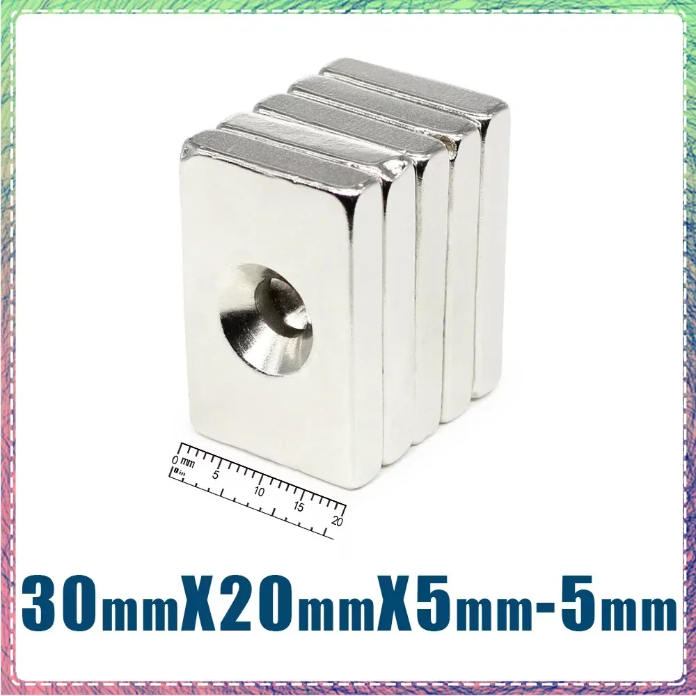 2/5/10/20PCS 30x20x5-5mm Countersunk Square Search Magnet Block Rare Earth Super Strong Neodymium Magnet Magnet Fishing