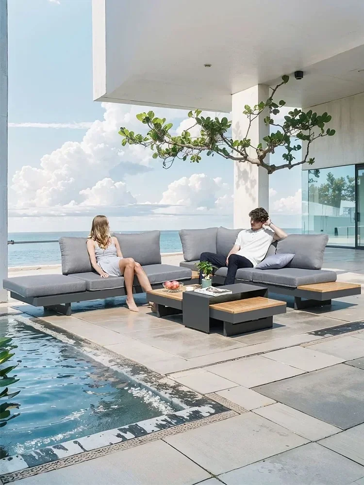 

-Fashionable Newest Modern Outdoor Furniture Teak Wood And Aluminum Frame Sofa Sets