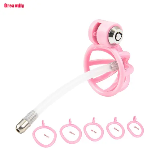 Ensemble de jos de chasteté pour pénis masculin rose, petit oiseau, ceinture de chasteté, 5 anneaux péniens de taille, tube en métal, bondage du pénis, jouet sexuel, SSashMan