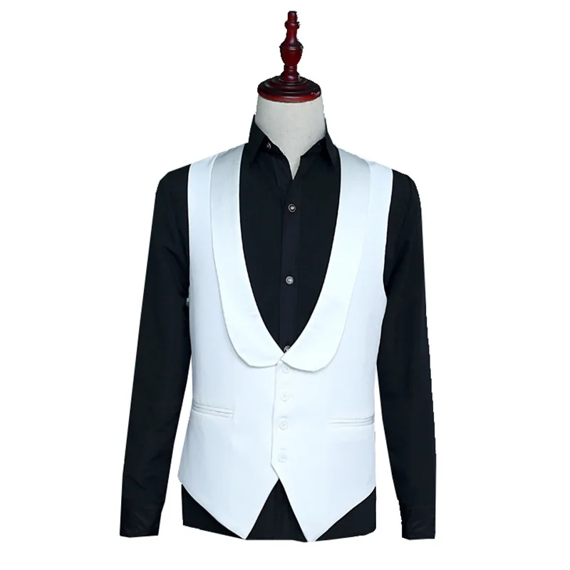 Fashion Shawl Lapel Vest for Wedding Tuxedo Suits Men\'s White Black One Piece Formal Waistcoat Party Stage Performance Suit Vest