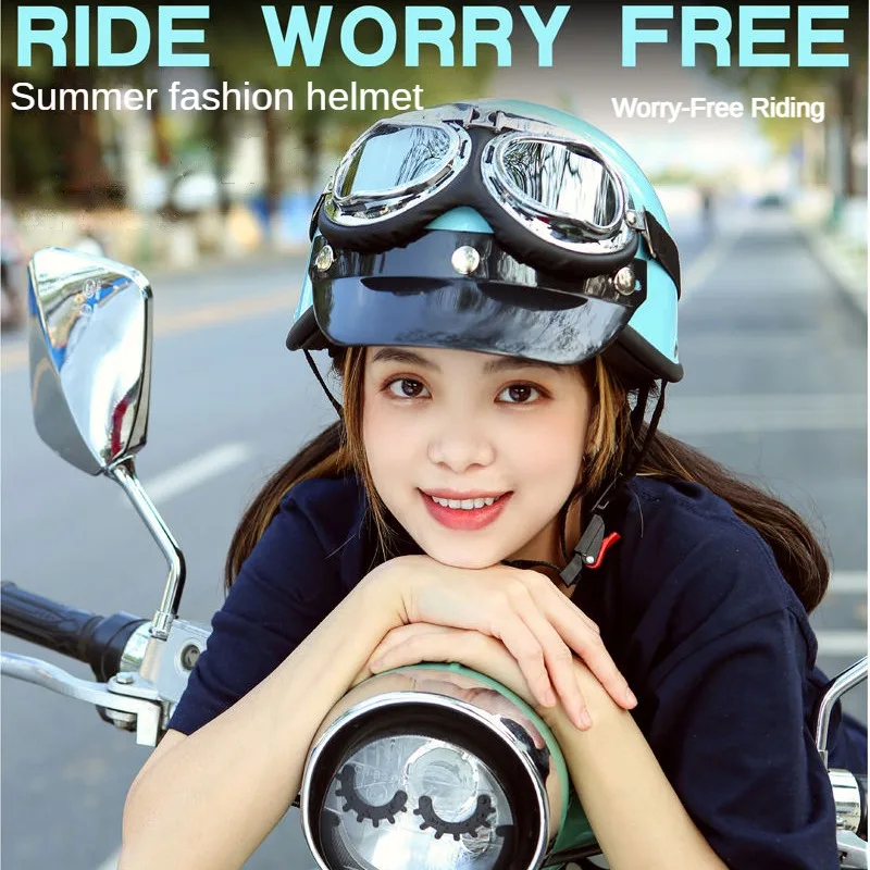 Electric Scooter Retro Fashion Helmet, Unisex Half Helmet, Summer Sun Protection Safety Helmet Casco Moto  Accesorios Para Moto