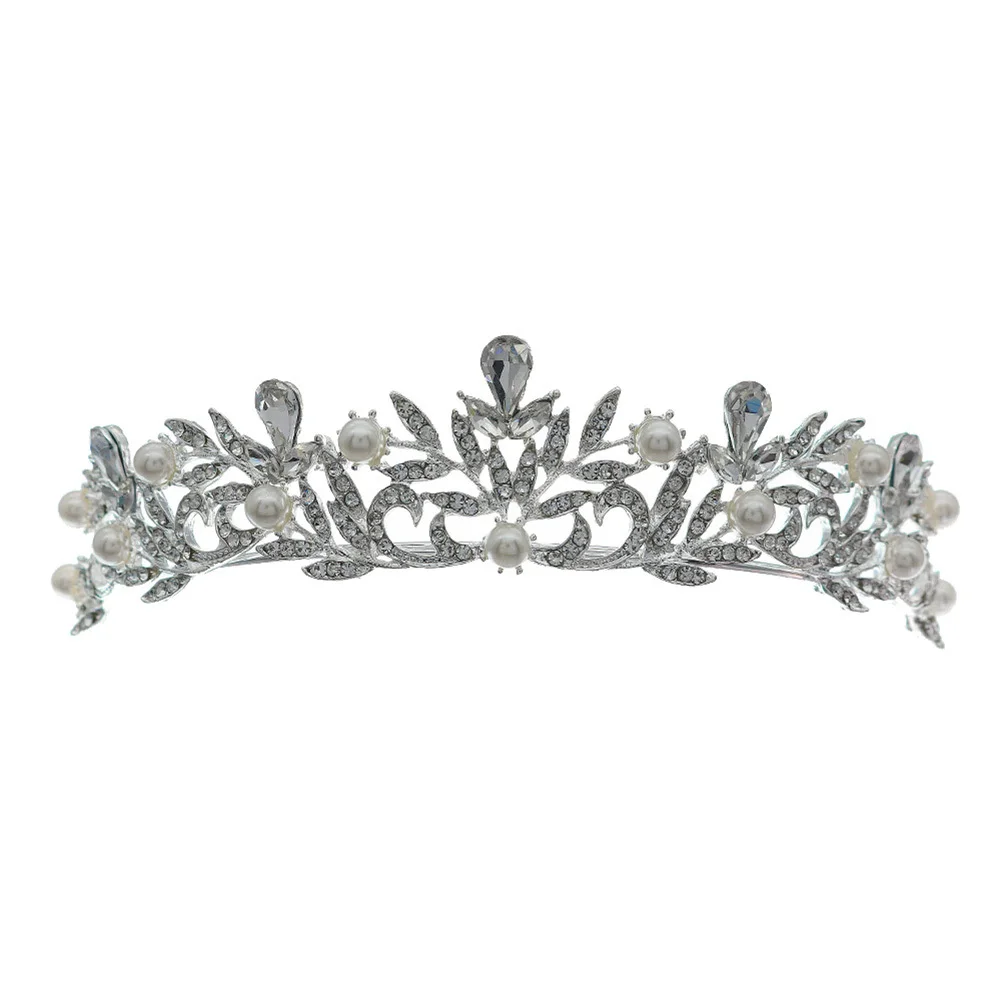 

1Pcs Silver Pearl Rhinestone Crown Hairband Bridal Headpiece Wedding Party Women Hair Accessories Crown Headdress