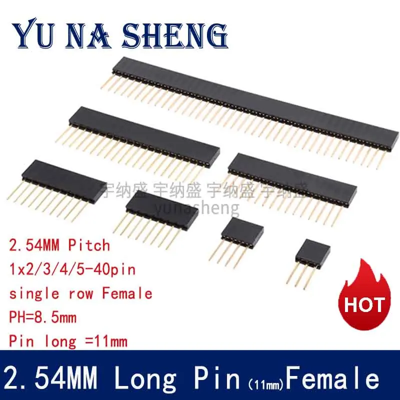 

10pcs 2.54MM 2.54 1X2/3/4/6/8/10/15P Pin long11mm Stackable Long Legs Femal Header For Arduino Shield Stlxy