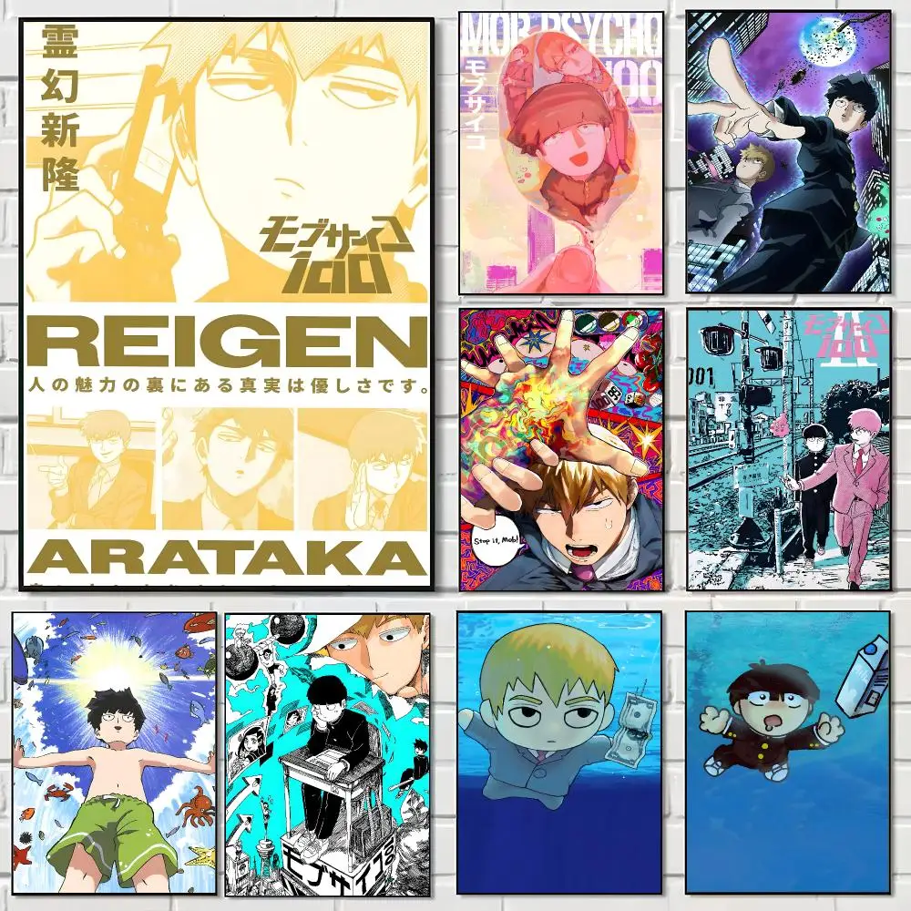 Action Anime M-Mob Psycho100 Poster Pegatina artistica HD autoadhesiva impermeable para salon dormitorio