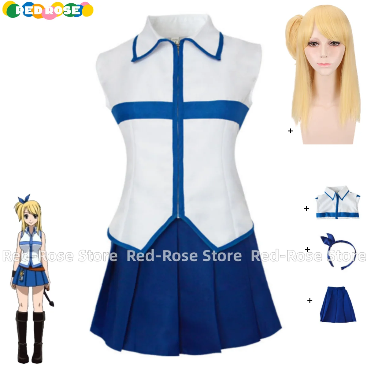 

Anime Lucy Heartfilia Cosplay Costume Slayers White Shirt Skirt Uniform Headband Wig Woman Sexy Carnival Party Suit