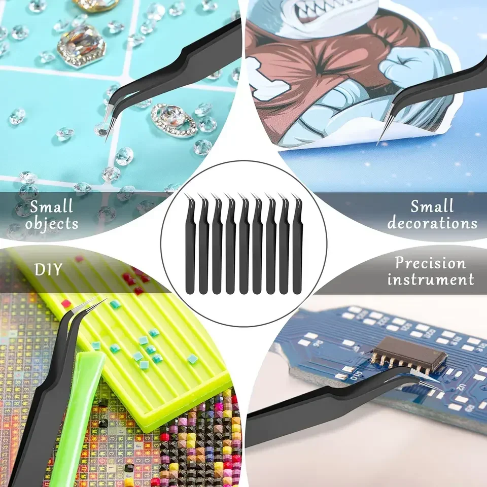 1 pz pinzette per estensione ciglia con punta curva in acciaio inossidabile, pinzette con punta curva pinzette con punta a punta con copertura protettiva