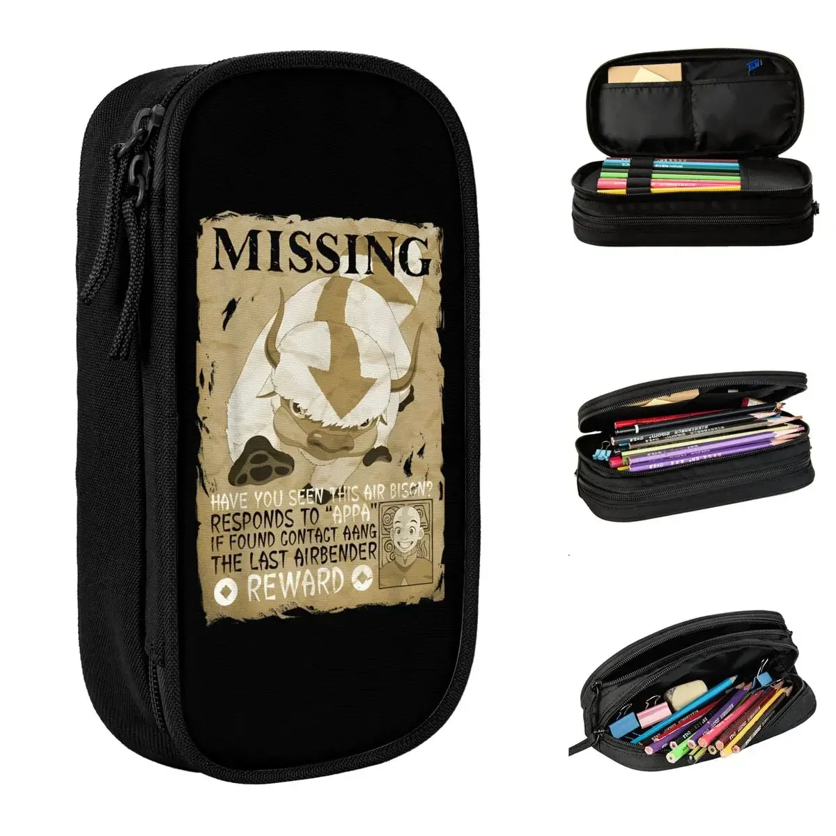 

Missing Bison Poster Appa Pencil Case The Last Airbender Anime Pen Holder Bags Girl Boy Large Storage Office Zipper Pencilcases