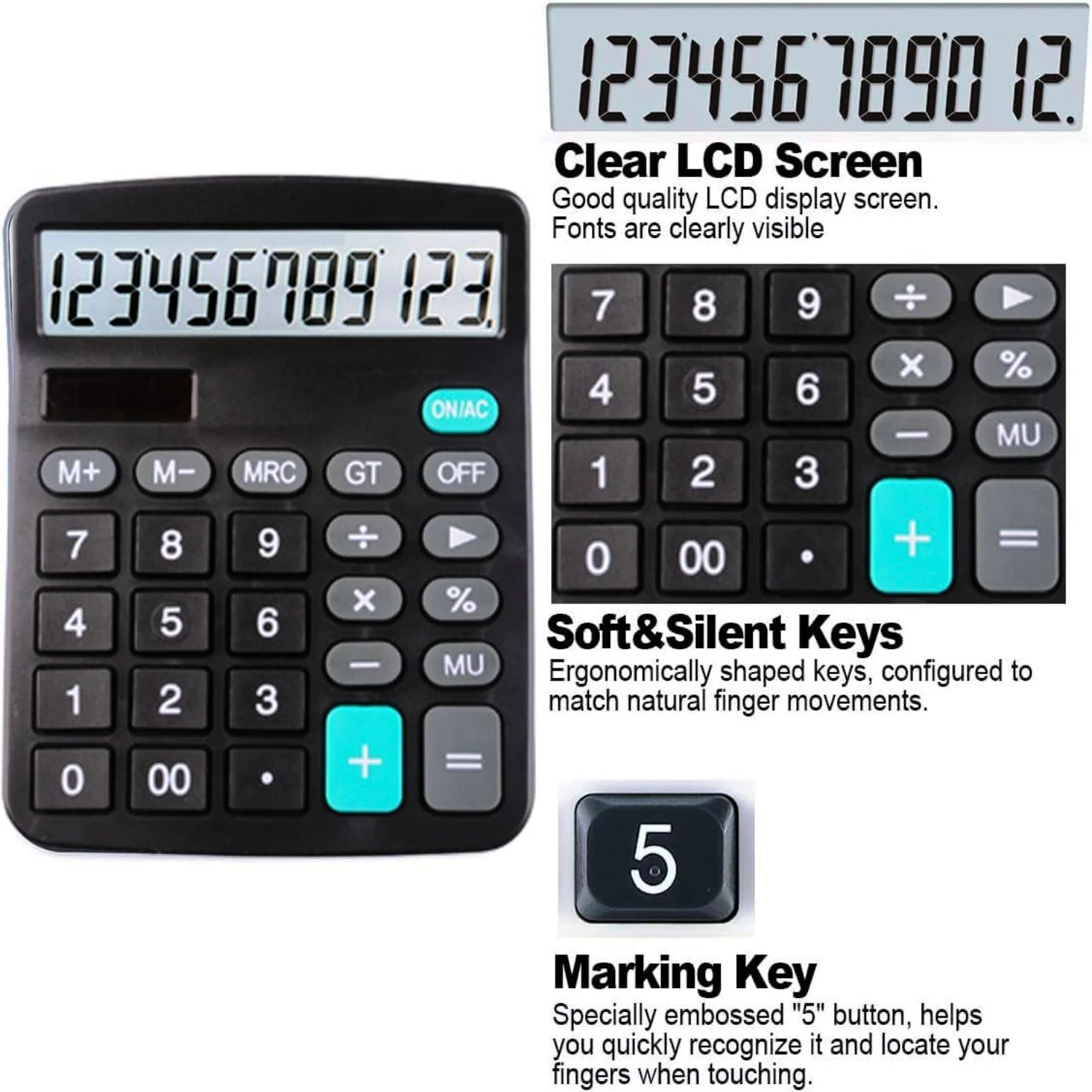 Desk  Office Calculator - 12-Digit Dual Solar Battery Calculators with Large LCD Display, Office Calculator with Large Buttons,