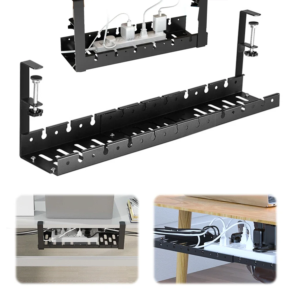 ใต้โต๊ะชั้นวางสายเคเบิลโลหะแบบพับเก็บได้ตะกร้าถาดสายเคเบิล Heavy Duty Wire Management Rack สําหรับสายไฟ Power Strip