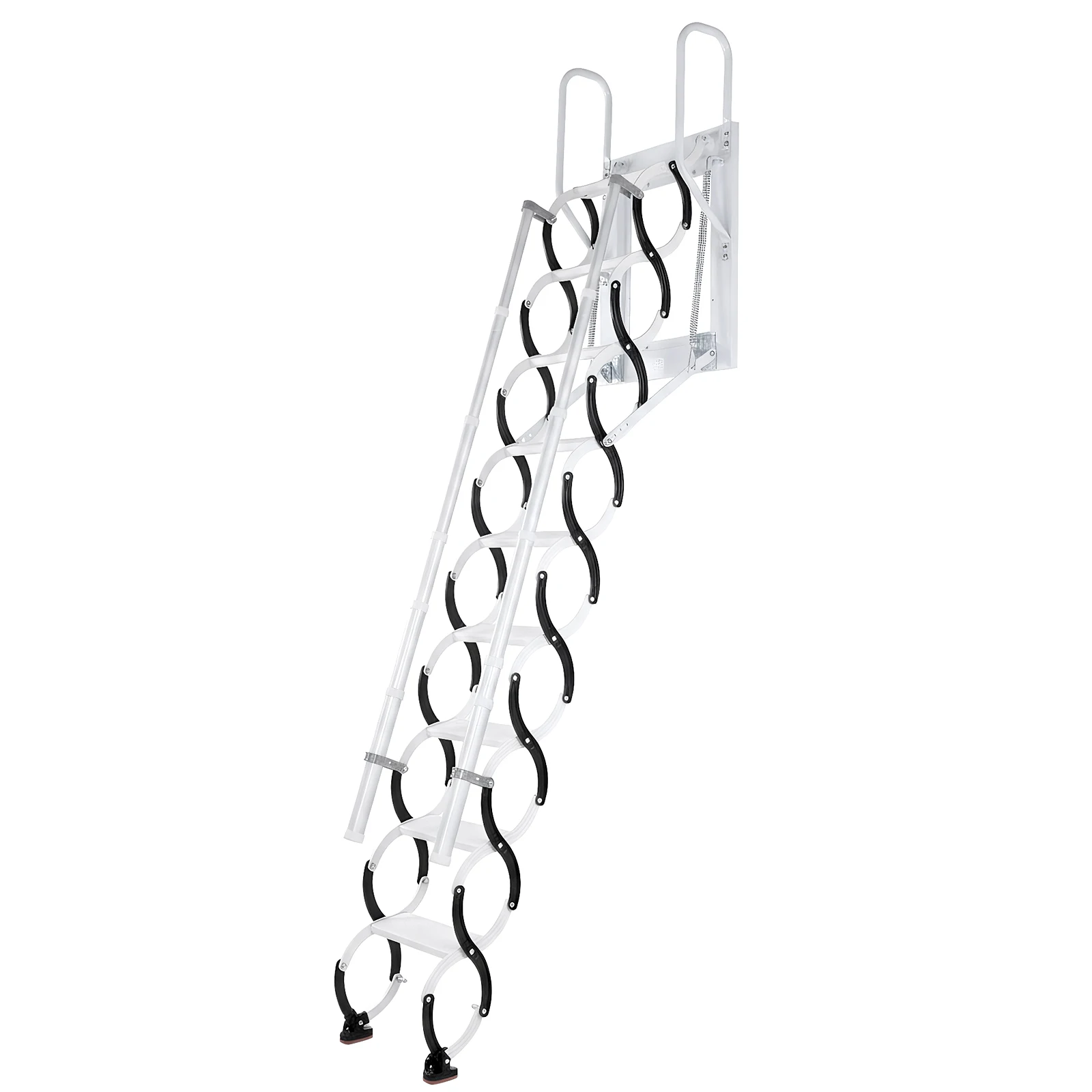 

9/11Steps Loft Foldable Ladder Wall-Mounted Invisible Pull Down Stairs with 2 Handrails for Storehouse Basement