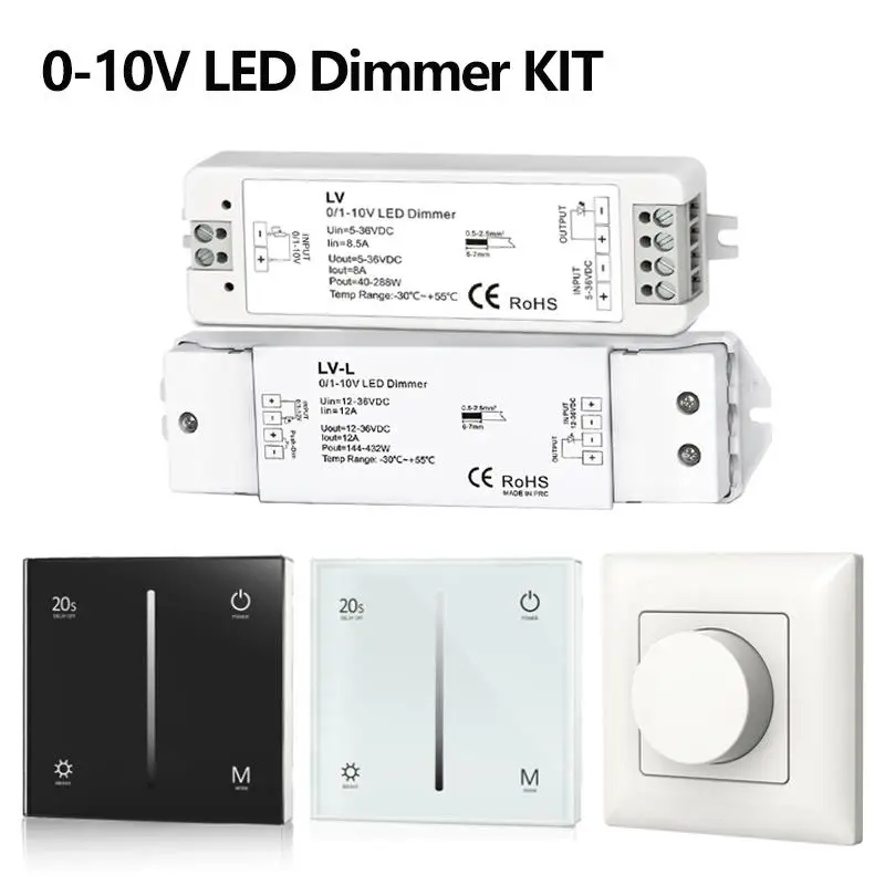 

LV/LV-L 0-10V LED Dimmer Driver Constant Voltage Dimming DC5-36V PWM LED Controller 2.4G RF Touch Wall Mount Signal Brightness