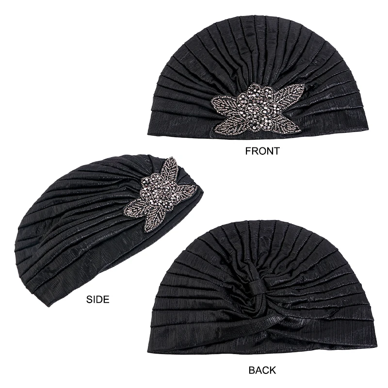 New Metallic Jewelry Turban Caps Elegant Pleated Head Band For Women Hijab Scarf Bonnet Islamic Wrap Beanies Head Scarves