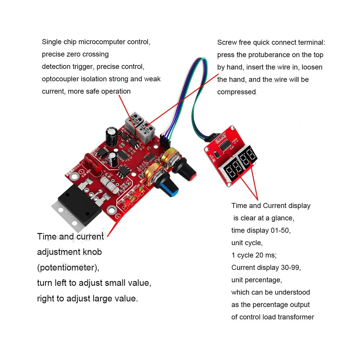 NY-D01 Spot Welding Machine Control Board Regulating Time and Current Digital Display DIY Control Board (40A)