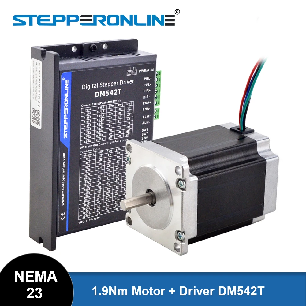 

STEPPERONLINE Nema 23 Stepper Motor & Driver Open Loop Kit 1.9Nm(269oz.in) 1.0-4.2A 20-50VDC for CNC Engraving Milling Machine