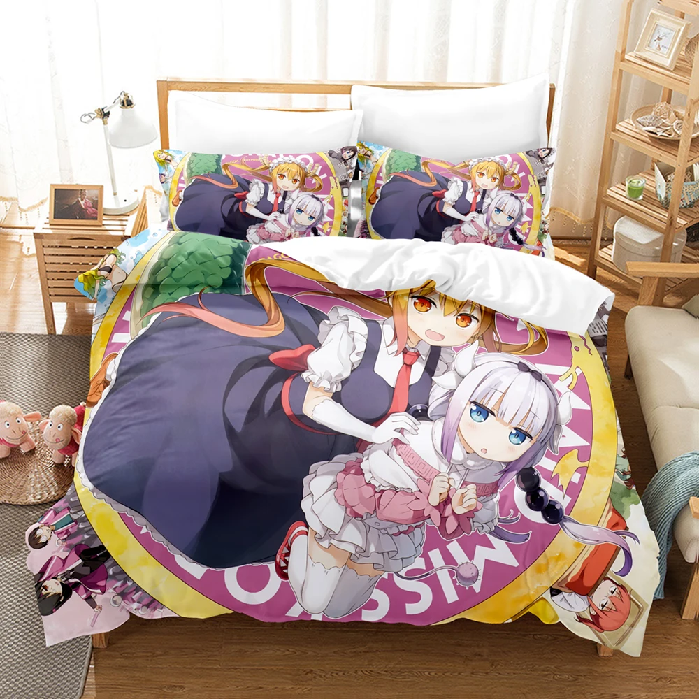 

Anime Kobayashi-san Chi no Meidoragon Bedding Set Boys Girls Twin Queen Size Duvet Cover Pillowcase Bed Kids Adult Home Textiles