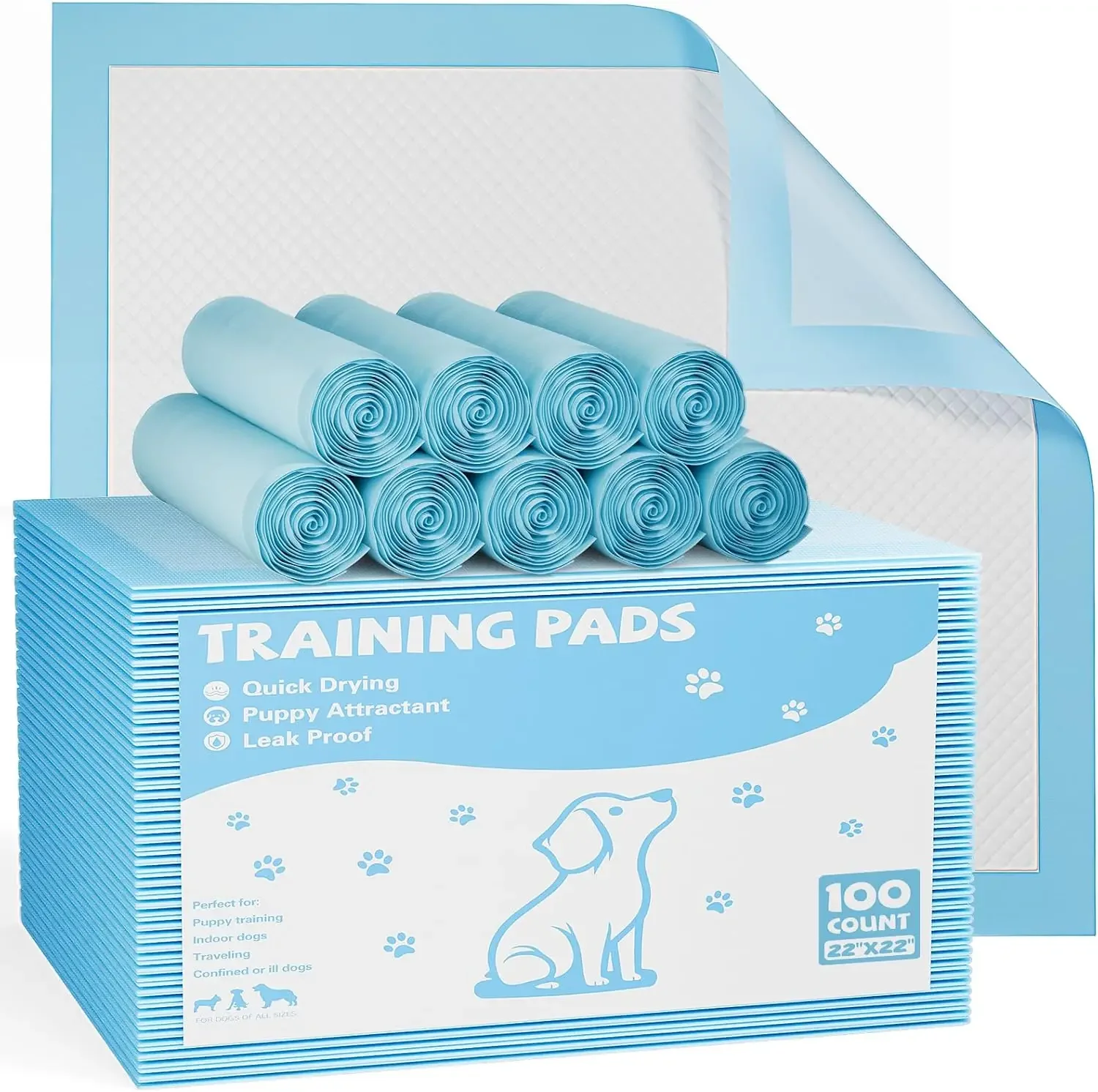 

Ультраабсорбирующие 6-слойные пеленки для щенков для приучения к туалету, непромокаемые и быстросохнущие, 22x22 дюйма, 100 штук