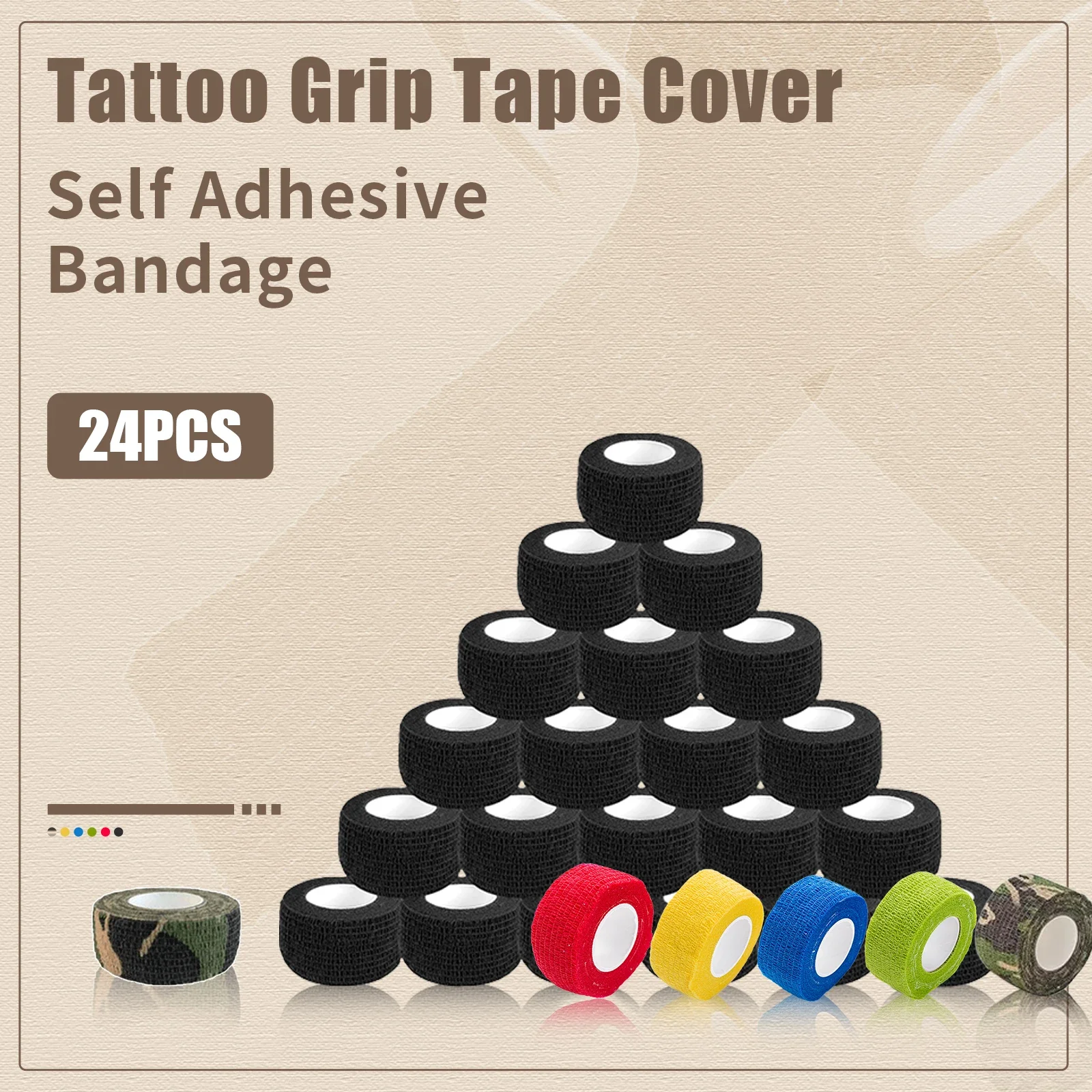 

EZ Disposable Color 2''x5 Yards Tattoo Grip Cover Wrap Waterproof Self-Adhesive Bandage Roll for Tattoo Machine Grip 12/24pcs