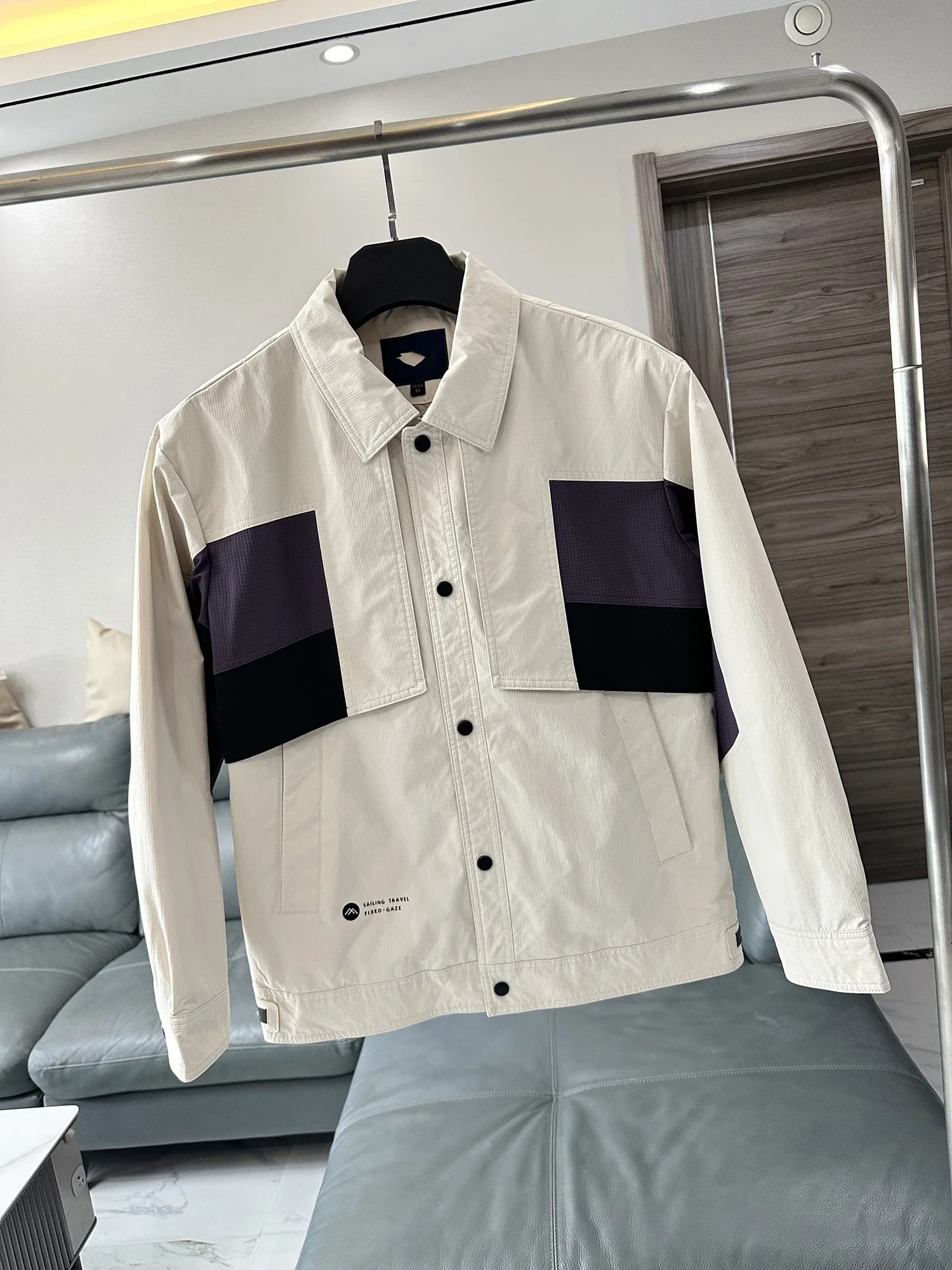 

H Series Loose Fit Color Block Collar Jacket Men's Fashionable Urban Style Windproof Spring Outerwear Casual Workwear
