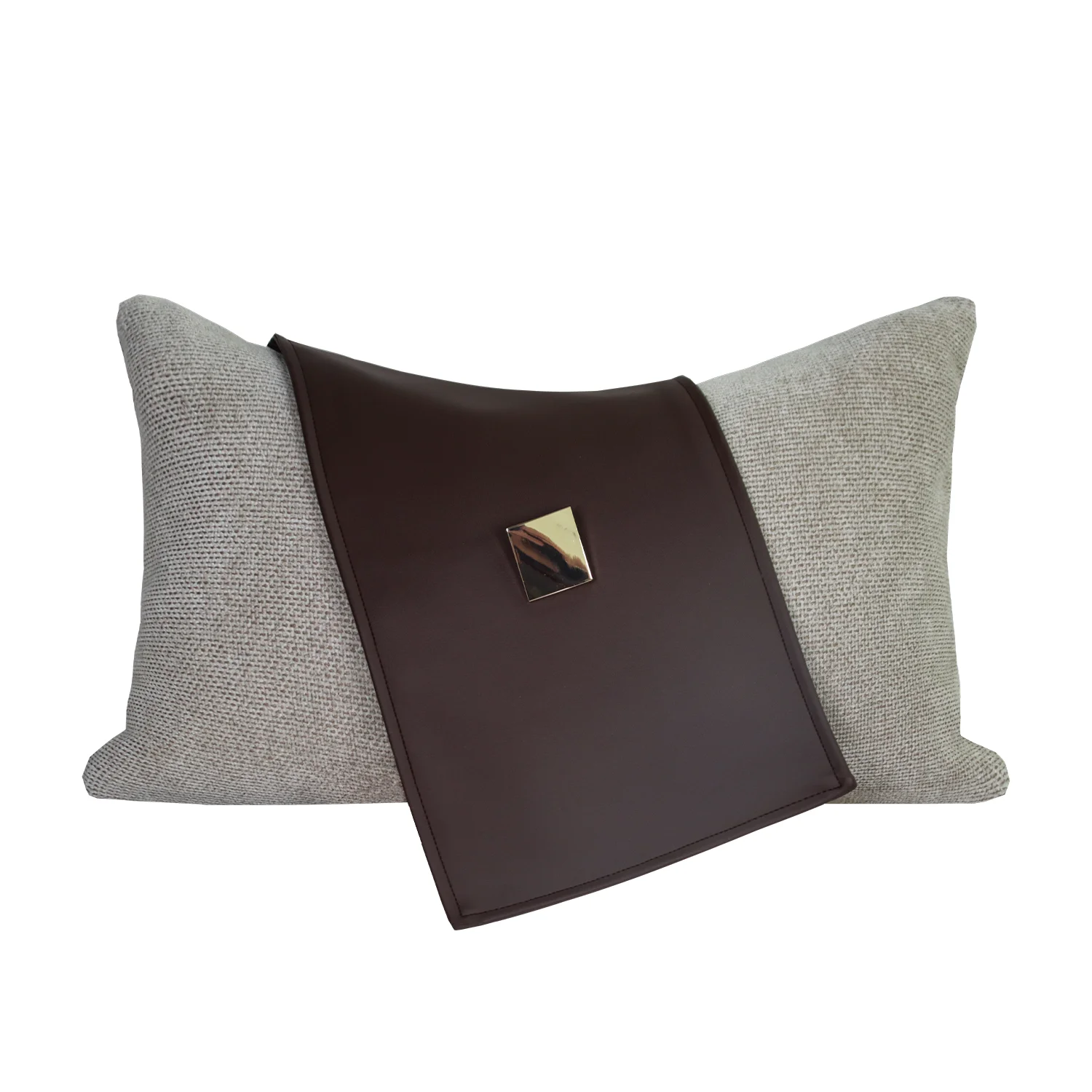 Modern Lumbar Pillow Cover Oblique PU Leather Patch With Square Gold Metal Buckle 50X30CM Cushion Case for Sofa Hotel Home Decor