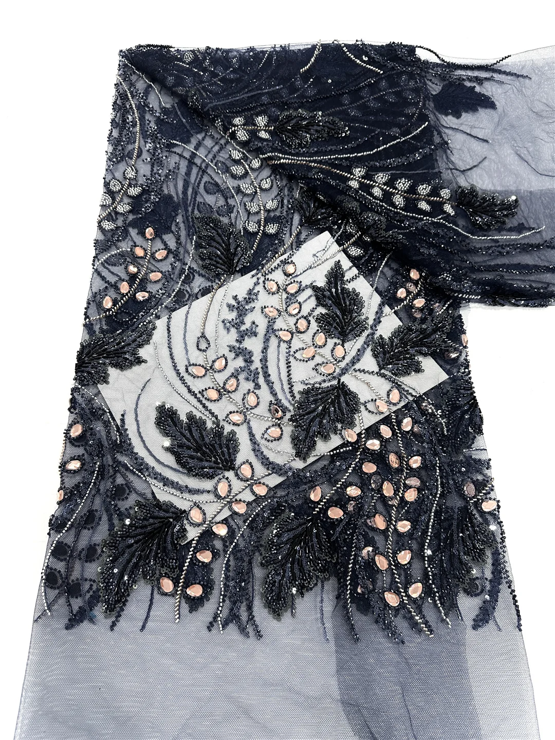 5 Yards Luxury High-end Beaded Fabric Heavy Sequins Embroidery Fabric Fashion French Tulle Mesh Lace Fabric for Wedding