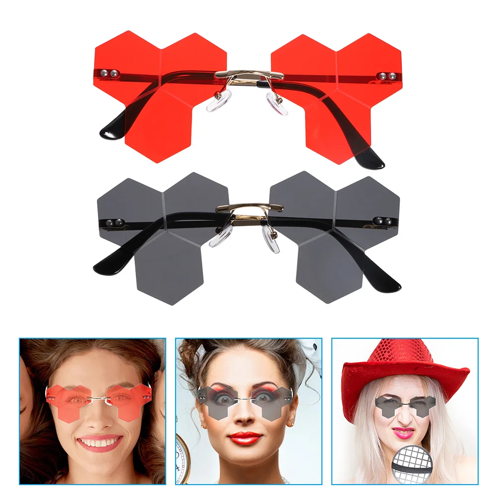 

2Pcs RimlessSunglasses PCMaterial WomensCool Colored Eyewear TeensAdults Disco PhotoProps 90sGlasses Trendy Sunglasses