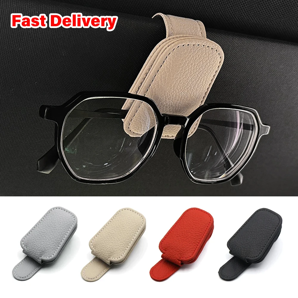 

Car Sun Visor Sunglasses Clip Magnetic Cowhide Glasses Case Holder Ticket Card Holder Auto Interior Decorate Storage Accessories