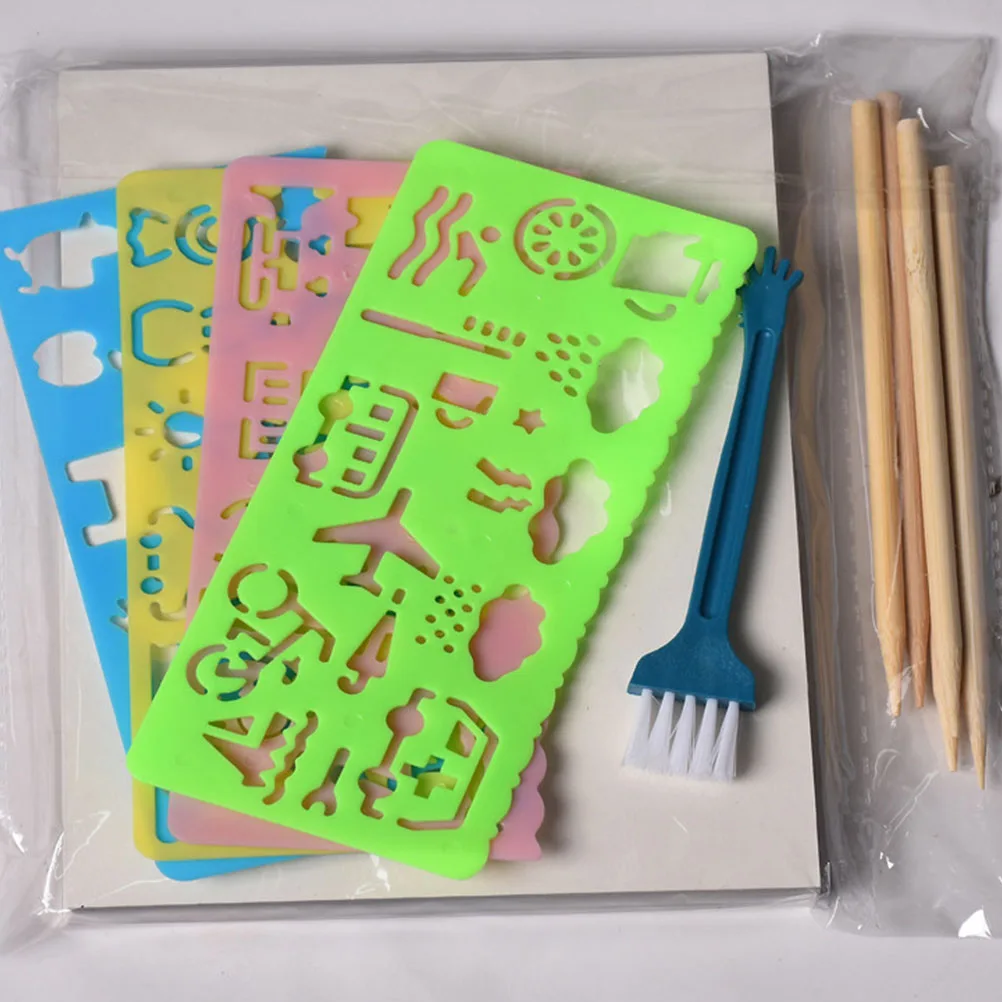 

Scratch Painting Set Kids Arts Crafts Kits Black Cards Rainbow Colors Wooden Styluses Safe Environmental