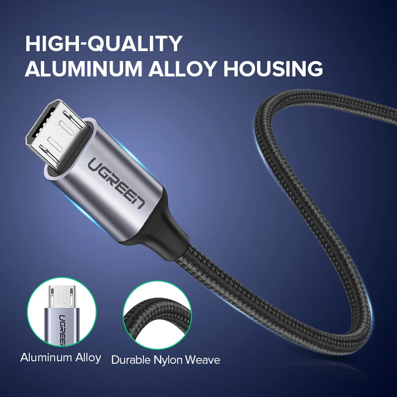 UGREEN 2 Pack Micro USB Cable 3A Fast Charging 1.5m USB Cable for Samsung Xiaomi HTC USB Charger Data Cable Mobile Phone Cable