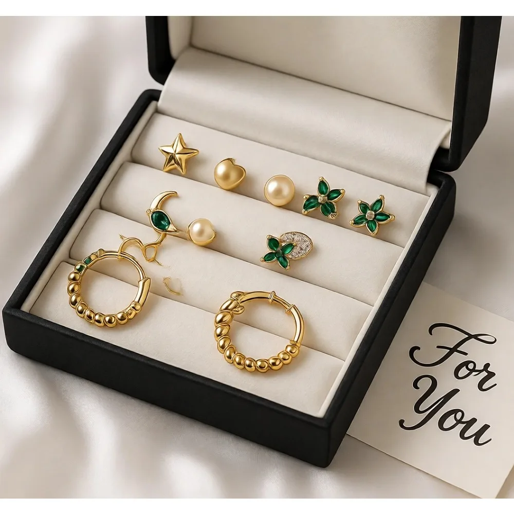 

Набор из 25 гипоаллергенных серег-гвоздиков и колец из хирургической стали с плоской задней частью, позолоченные, для чувствительных ушей