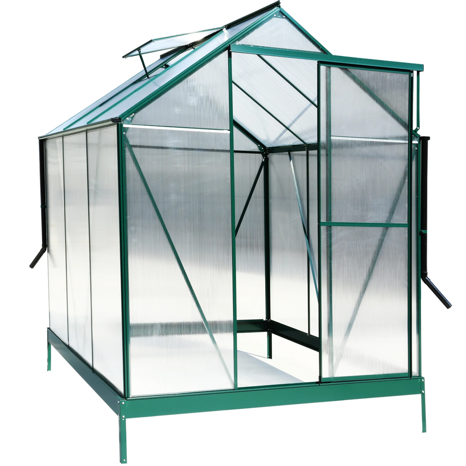 

6.3'*6.2'*7' Polycarbonate Greenhouse, Heavy Duty Outdoor Aluminum Walk-in Green House Kit with Rain Gutter, Vent and Door for B