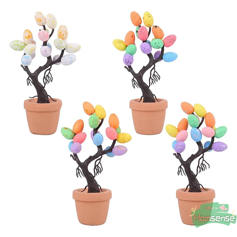 2PCS Tabletop Easter Egg Tree Bonsai, 9in Colorful Foam Easter Eggs Potted Plant Decorative Easter Tree Table Centerpiece