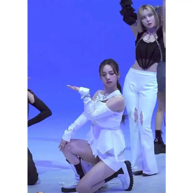 Kpop grupo de chicas coreanas mujeres Ropa de baile de Jazz otoño ropa de calle Top corto con tirantes blancos faldas de baile sexis traje de escenario