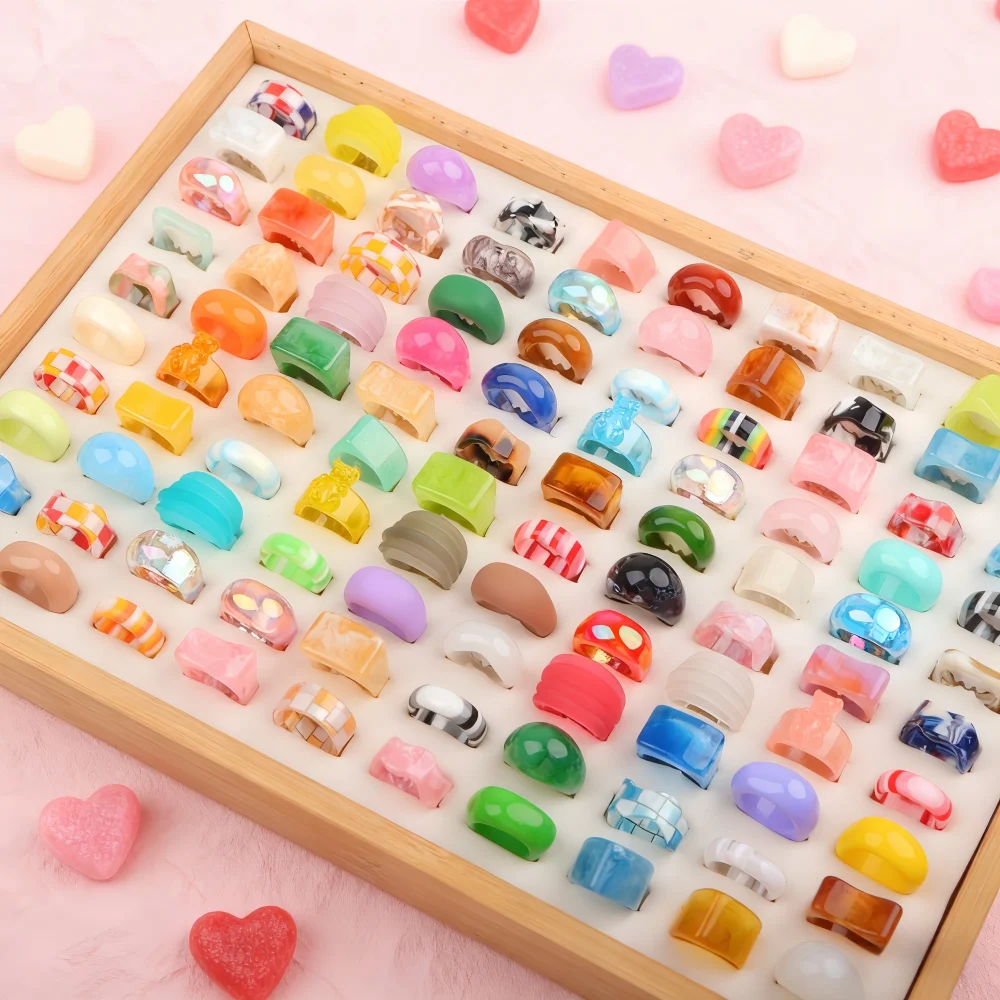 10/20/30 قطعة/الوحدة موضة لطيف سحر الحلو مضحك الحب متعدد الألوان هندسية خواتم للنساء أصابع مجوهرات هدايا الحفلات اكسسوارات