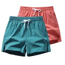 Men Summer Beach New Models Solid Color Fashion Leisure Comfortable Elastic Waist Double Pockets Cool Sports Shorts