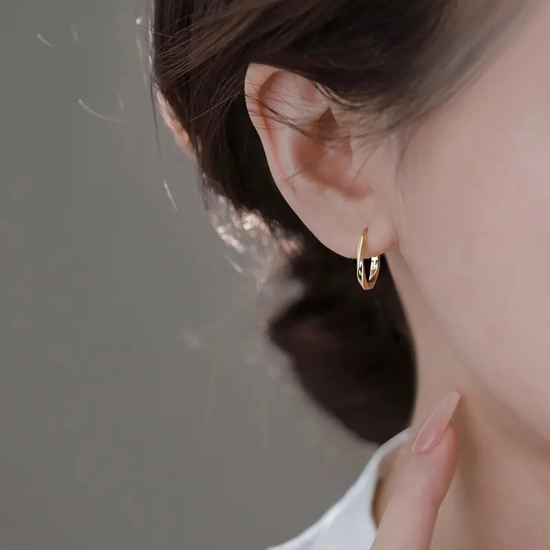 Women's Simple 925 Sterling Silver Round Earrings, Trendy Circle Hoops