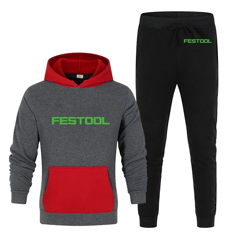 2024 Festool Tools Men's New Fashion Casual Splicing Jogger Sportswear Tracksuits Hoodies Pullover Top+Pant Sport Suits Clothing