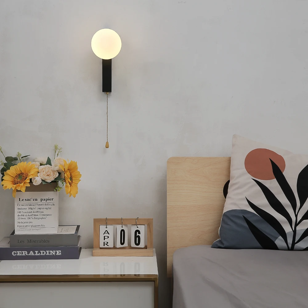 Nordic glass ball Wall Lamps Bedroom Bedside Wall Lights With On/off Switch Glass Sconces Living Room Decorative Indoor Lighting