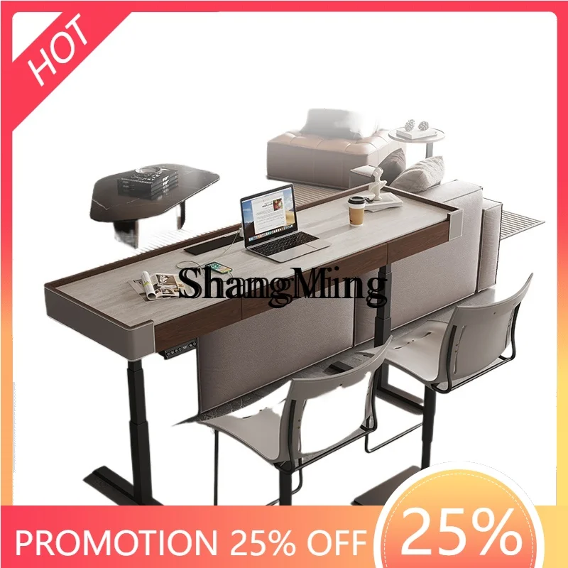 

CL Electric Lifting Slate Desk Home Walnut Computer Desk Solid Wood with Drawer
