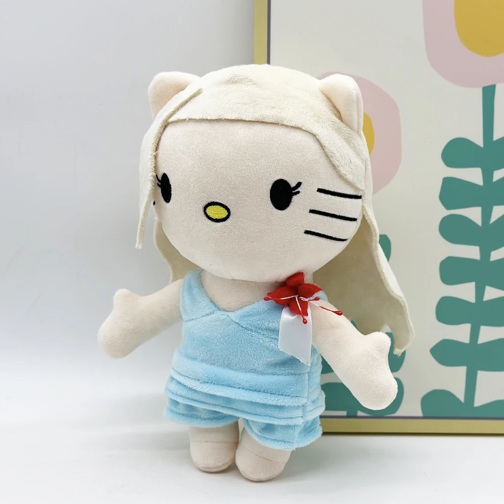 

24cm Cute Hello Kitty Gaga Plush Doll, Soft Plush Blue Dress with Red Flower, Perfect Gift for Fans