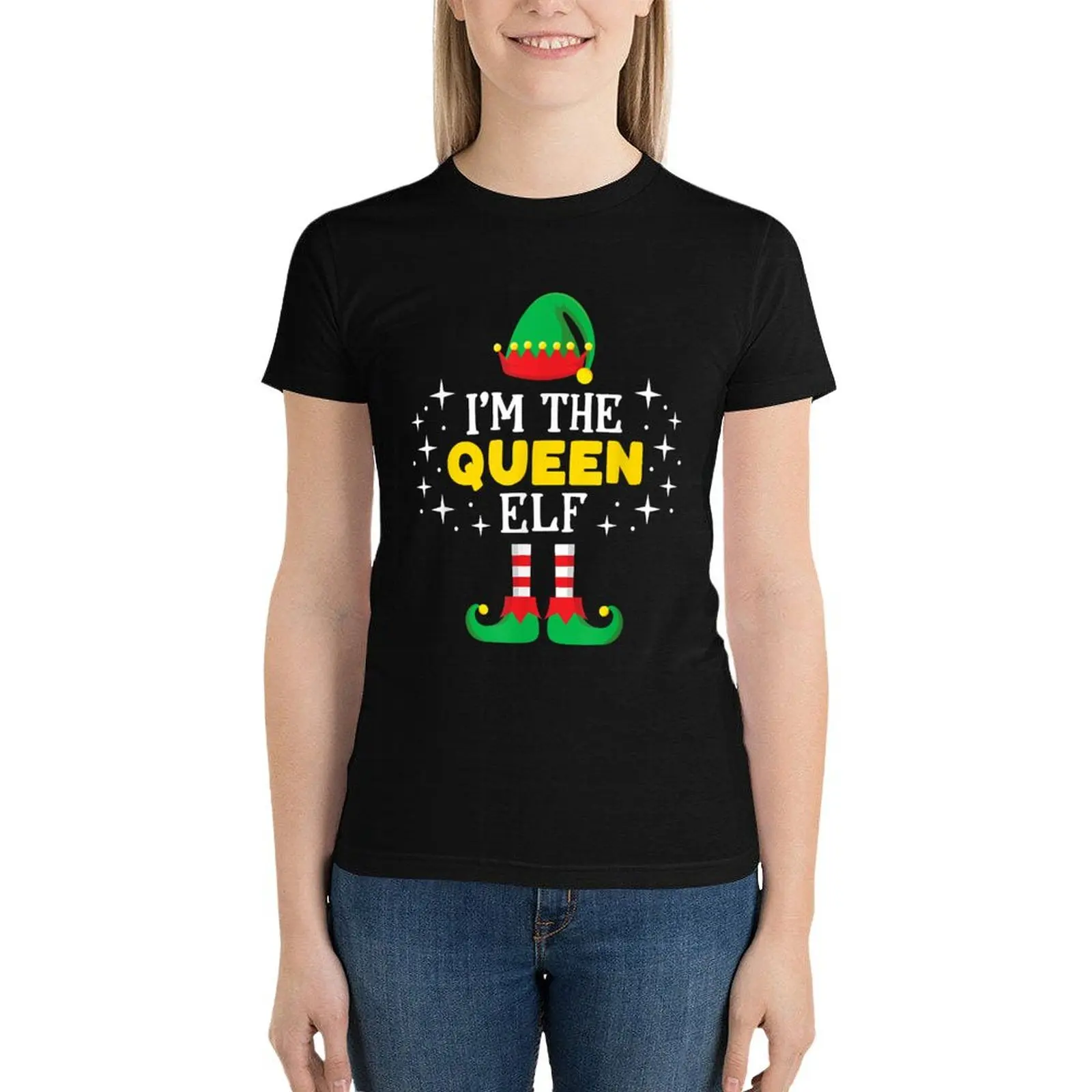 

I'm The Queen Elf T Shirt Funny Xmas Family Matching Group T-Shirt vintage clothes plus size tops tshirts for Women