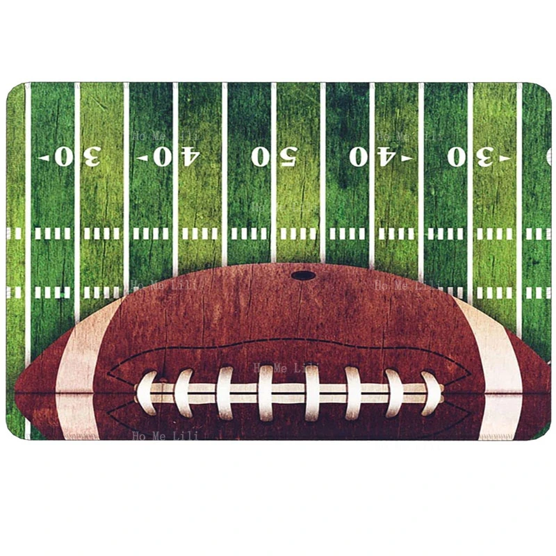 

Retro Grunge American Football Field And Ball Flannel Floor Rugs With Non Slip Rubber Background Rectangle Carpet