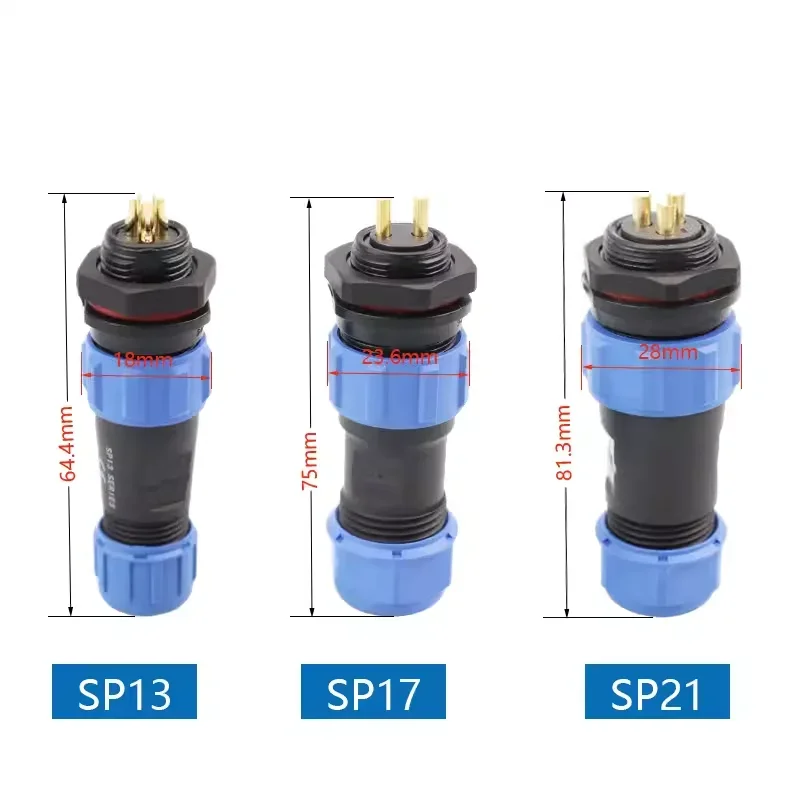 SP13 SP16/17 SP20/21 2-12PIN Waterproof Aviation Connectors Male/Female Plug Socket Nut/Docking IP68 Cable Wire Connector