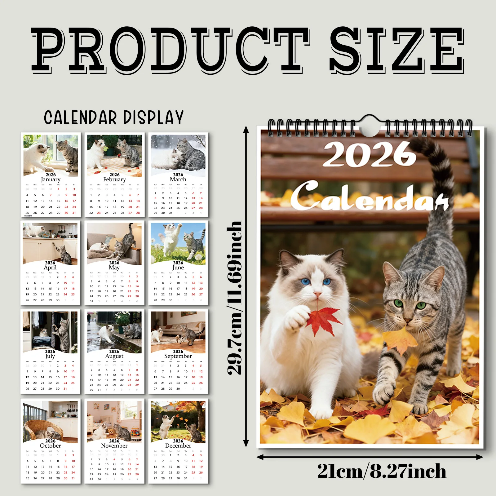 Calendrier sur le thème du chat 2026, adapté à la visualisation des dates et à la décoration quotidienne, fait un cadeau mignon sur le thème des animaux de compagnie, 1 pièce