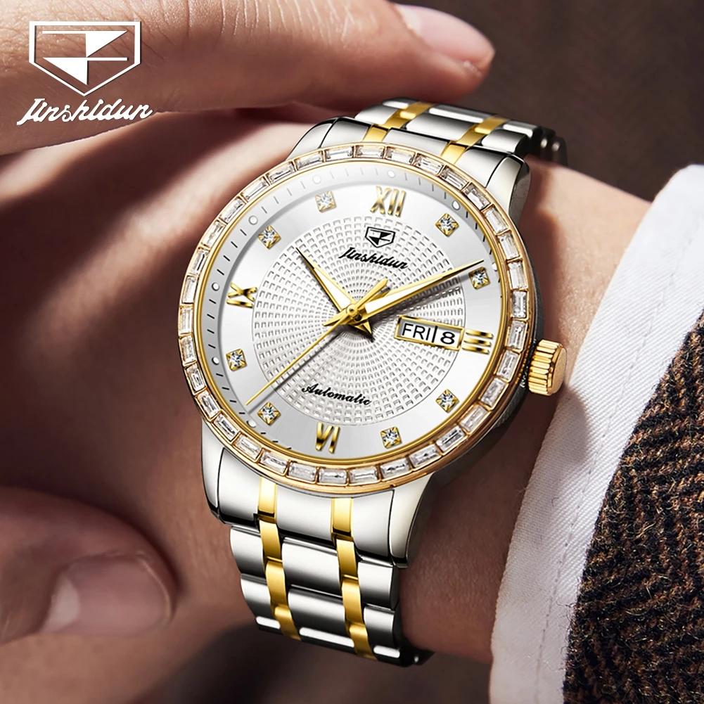 JSDUN 8959 Men's Watches Top Original Diamond Bezel Calendar Waterproof Automatic Mechanical Wristwatch for Men Luxury Man Watch