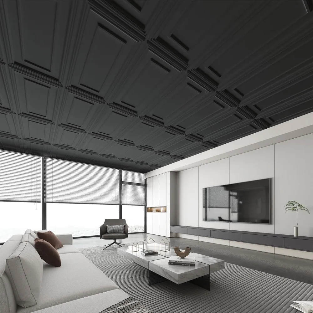 (12 шт.) Потолочная плитка из ПВХ 24x48 Потолочные панели для внутреннего декора стен, 3D-текстурированные панели и декор стен для дома/офиса